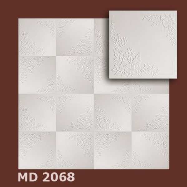 Deckenplatte MD 2068 Polystyrol 50x50 cm weiß strukturierte Optik Frontansicht