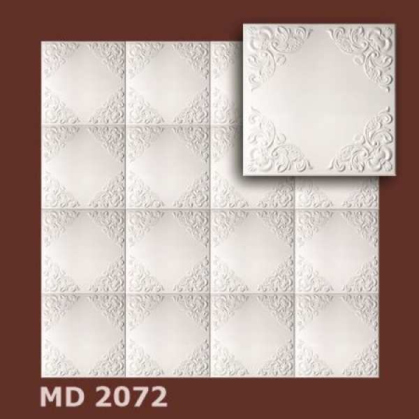 Deckenplatte MD 2072 Polystyrol 50x50 cm weiß 3D-Struktur Frontansicht