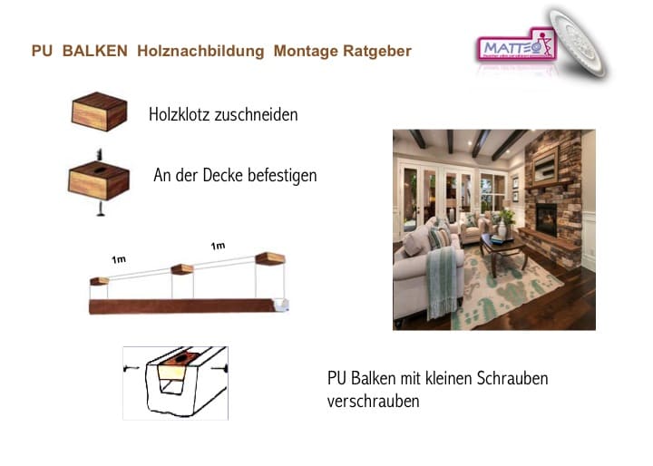 PU-Balken Holzimitat Montage mit Holzklotz Matteo Homedecoration
